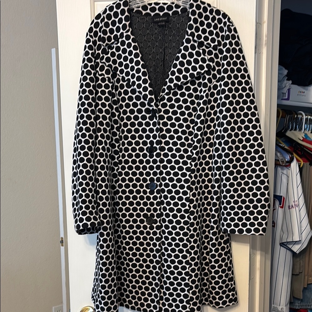 Lane Bryant Black and White Polka Dot Pea Coat